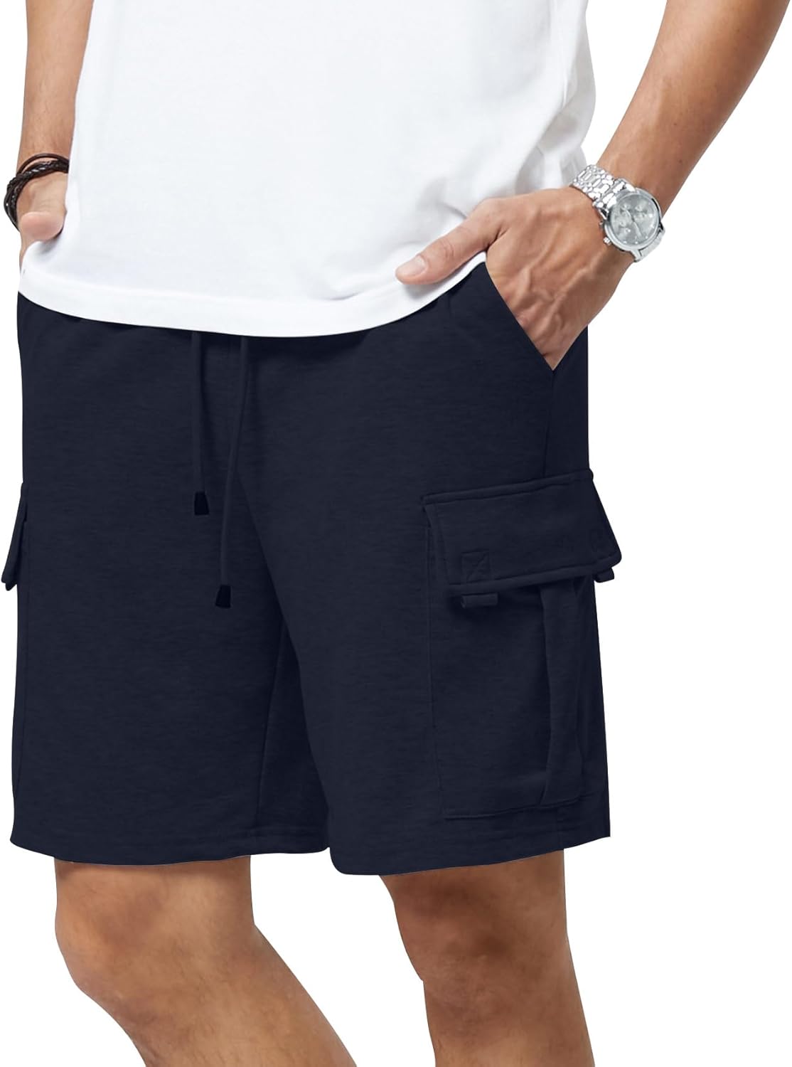 Mens Casual Sweat Cargo Cotton Shorts Drawstring Elastic Waist Athletic Workout - Picture 41 of 57