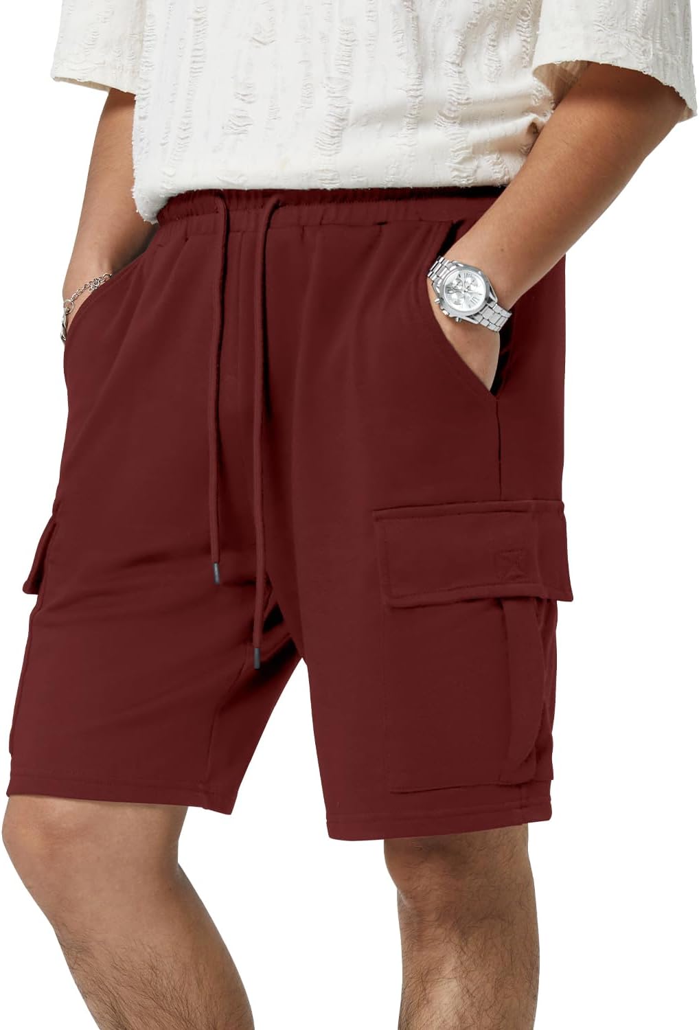Mens Casual Sweat Cargo Cotton Shorts Drawstring Elastic Waist Athletic Workout - Picture 43 of 57