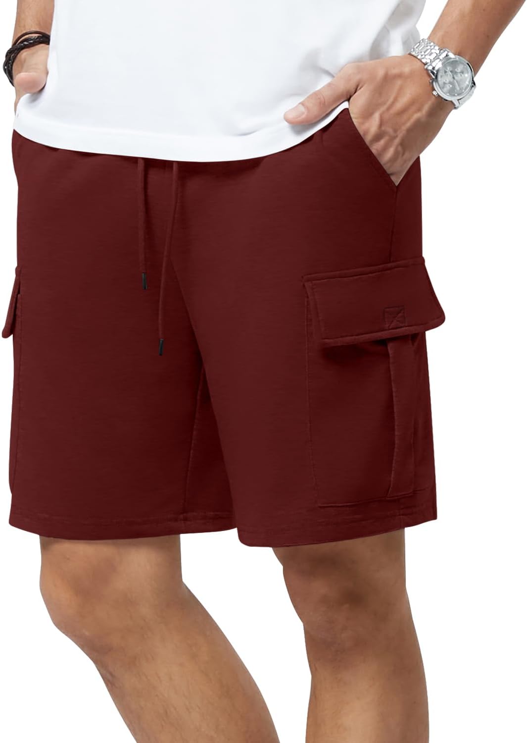 Mens Casual Sweat Cargo Cotton Shorts Drawstring Elastic Waist Athletic Workout - Picture 44 of 57