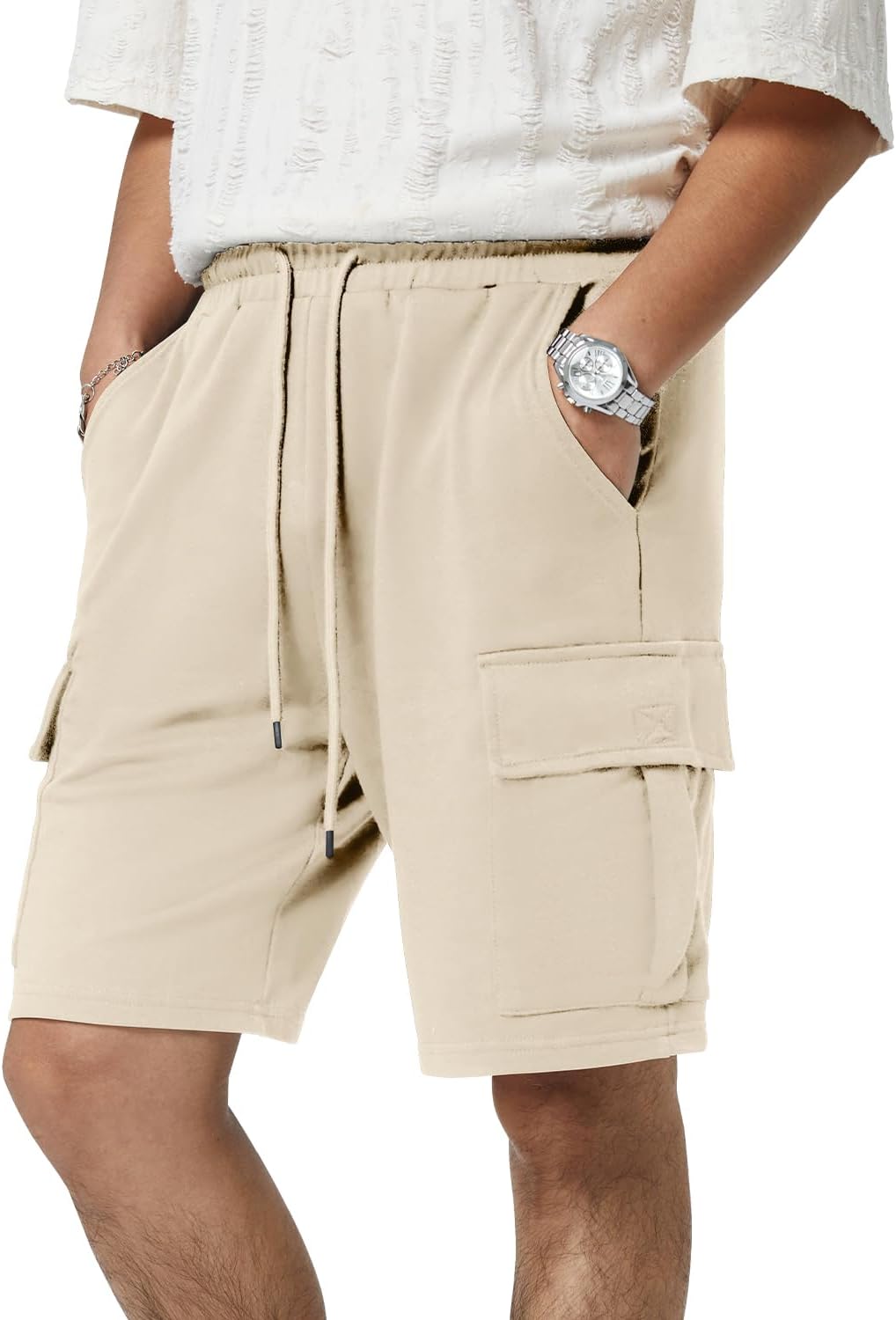 Mens Casual Sweat Cargo Cotton Shorts Drawstring Elastic Waist Athletic Workout - Picture 46 of 57