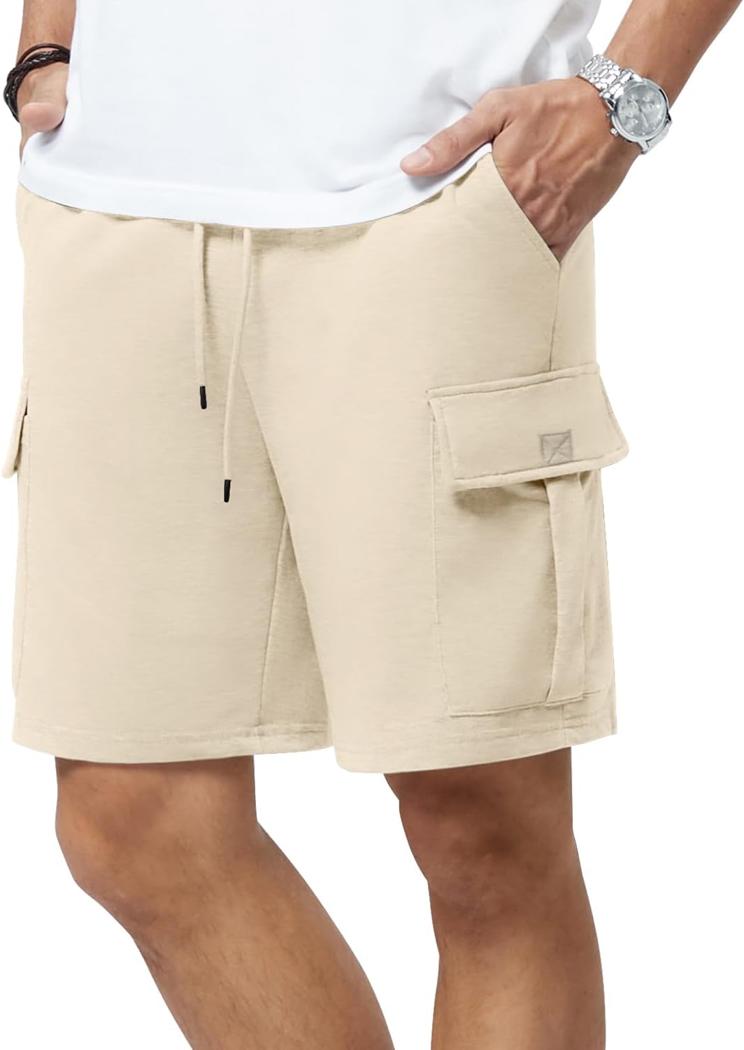 Mens Casual Sweat Cargo Cotton Shorts Drawstring Elastic Waist Athletic Workout - Picture 47 of 57