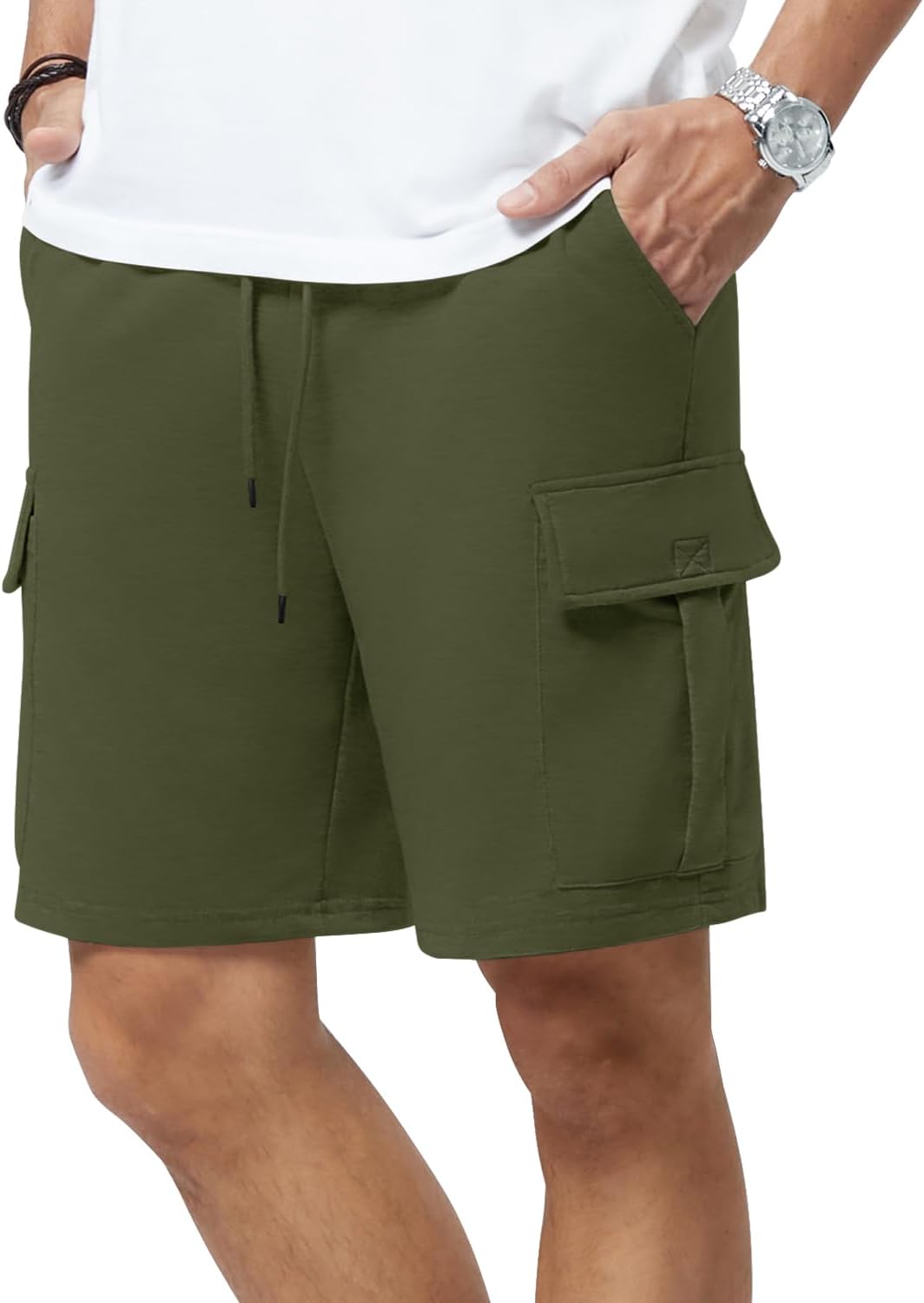 Mens Casual Sweat Cargo Cotton Shorts Drawstring Elastic Waist Athletic Workout - Picture 50 of 57