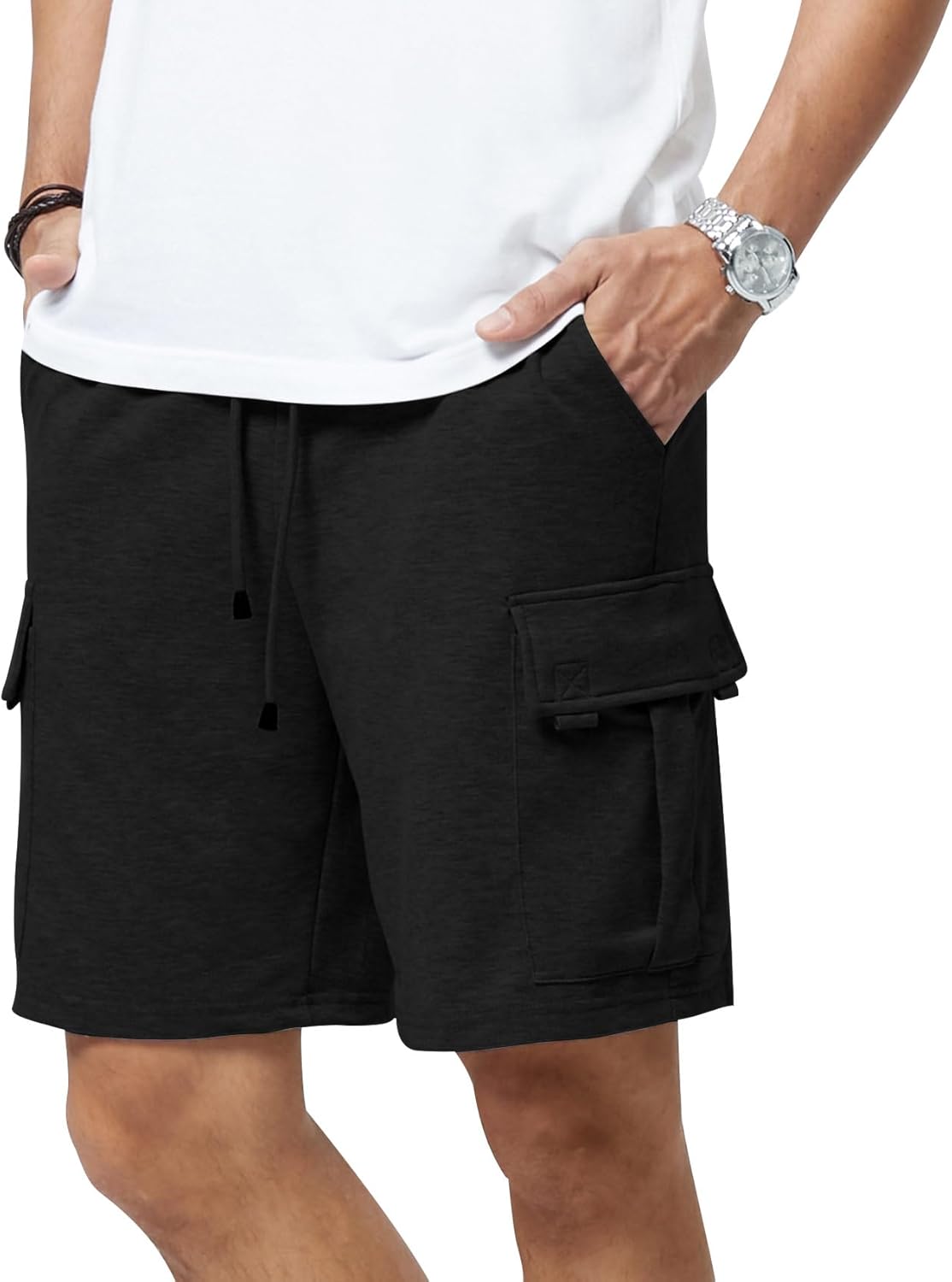 Mens Casual Sweat Cargo Cotton Shorts Drawstring Elastic Waist Athletic Workout - Picture 56 of 57
