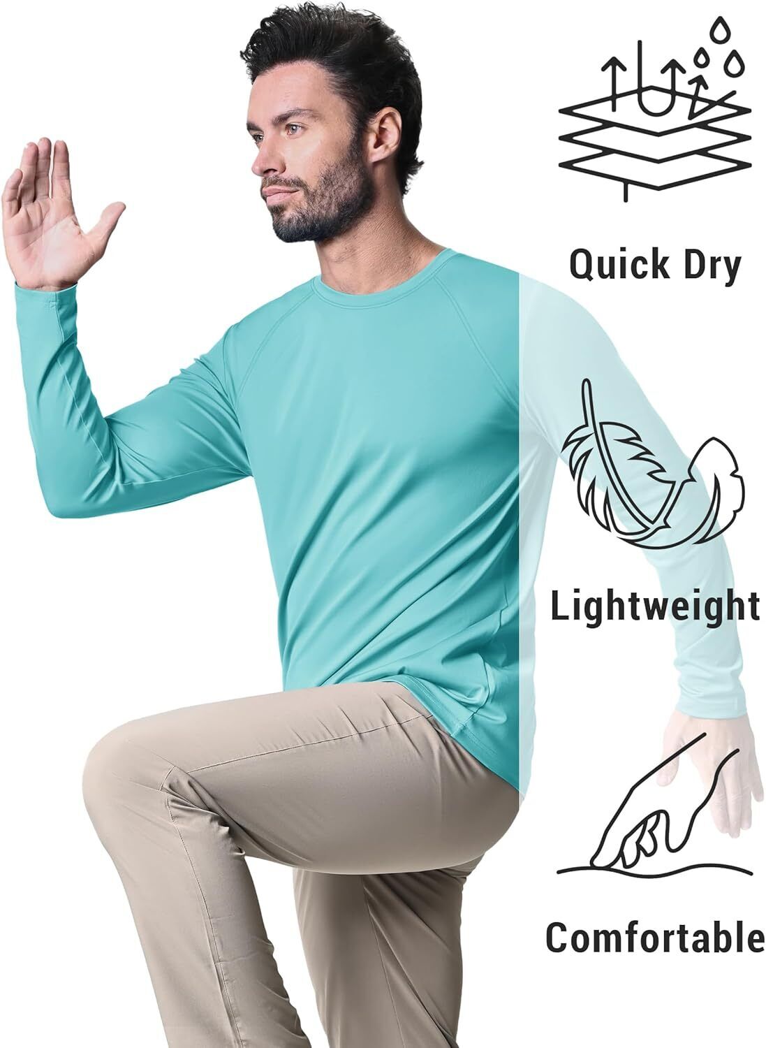 Men's UPF 50+ Sun Protection Rash Guard �C Quick Dry Shirt for Fishing Hiking - Picture 23 of 230