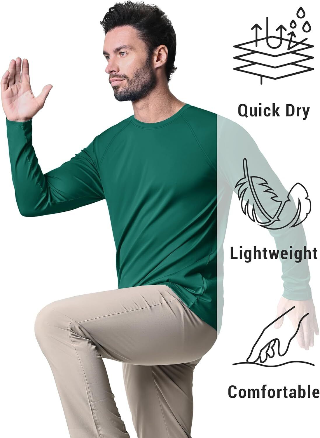 Men's UPF 50+ Sun Protection Rash Guard �C Quick Dry Shirt for Fishing Hiking - Picture 31 of 230