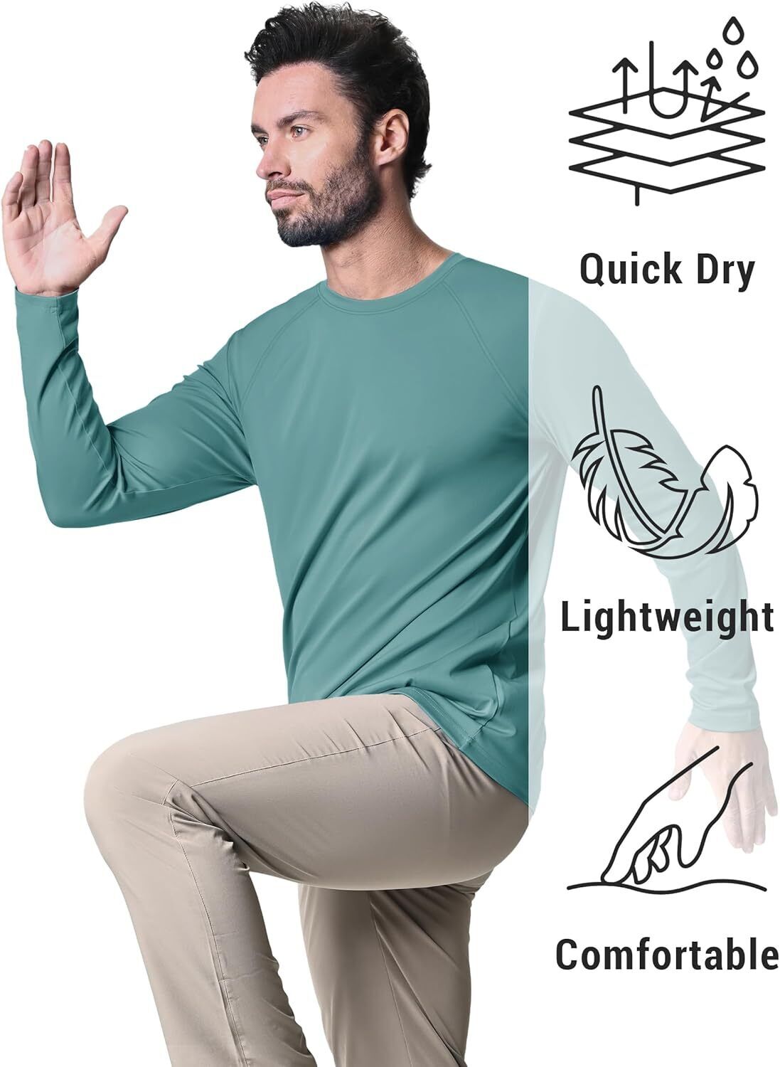 Men's UPF 50+ Sun Protection Rash Guard �C Quick Dry Shirt for Fishing Hiking - Picture 62 of 230