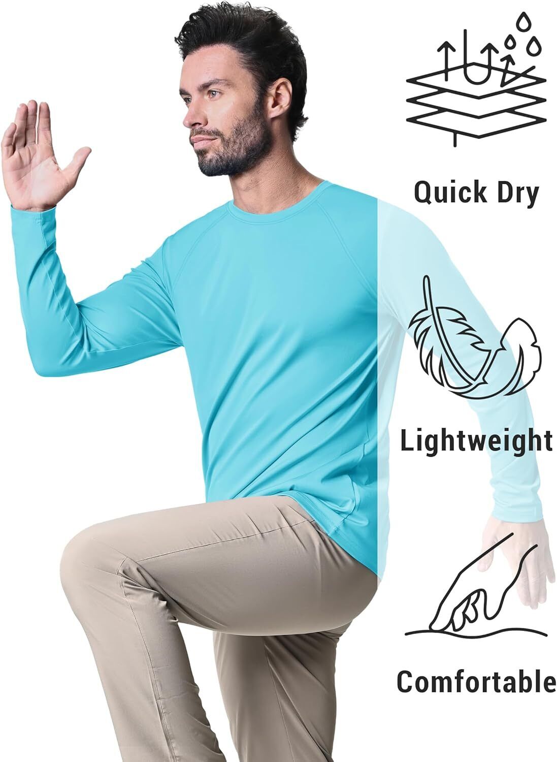 Men's UPF 50+ Sun Protection Rash Guard �C Quick Dry Shirt for Fishing Hiking - Picture 70 of 230