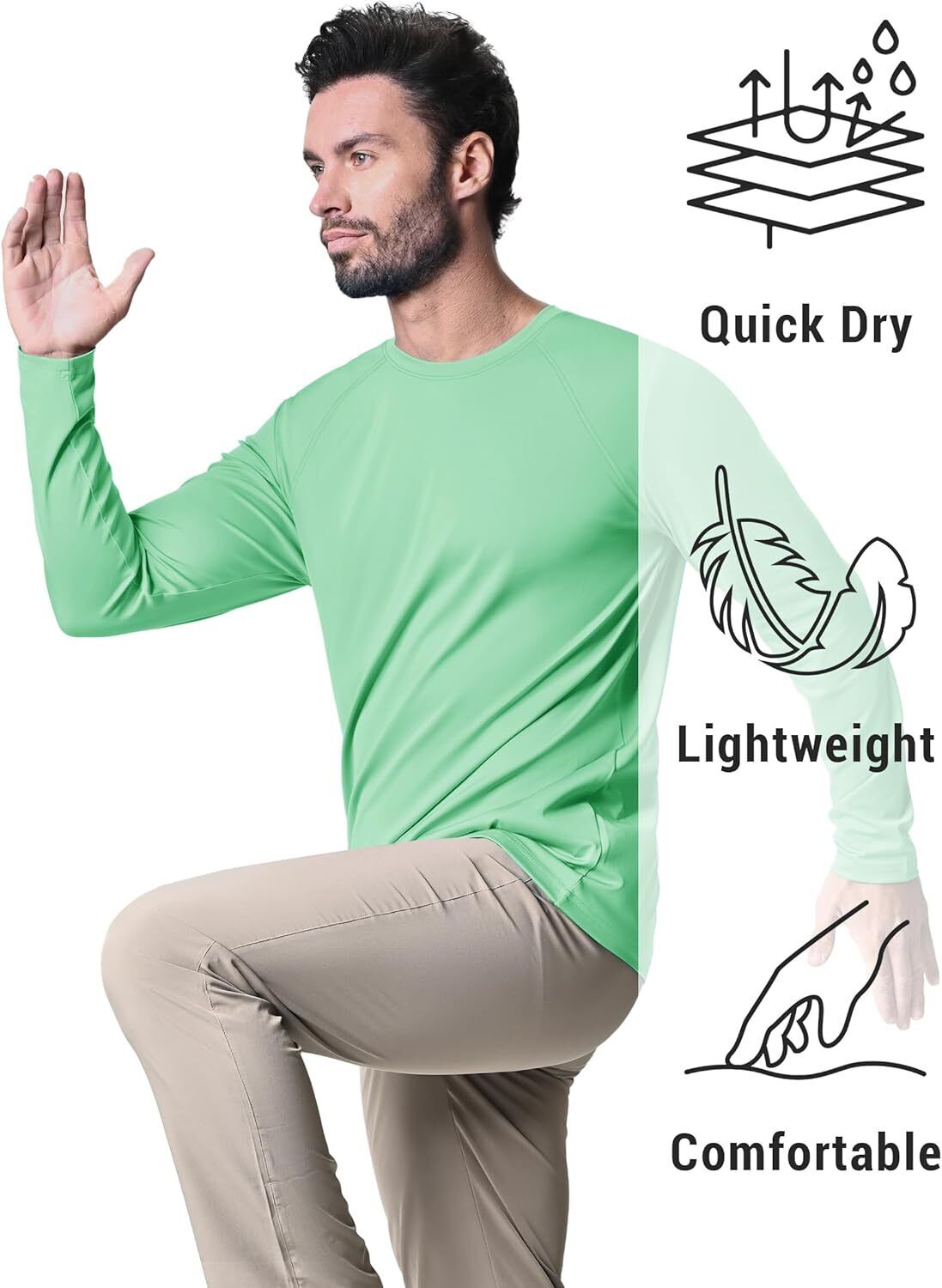 Men's UPF 50+ Sun Protection Rash Guard �C Quick Dry Shirt for Fishing Hiking - Picture 123 of 230