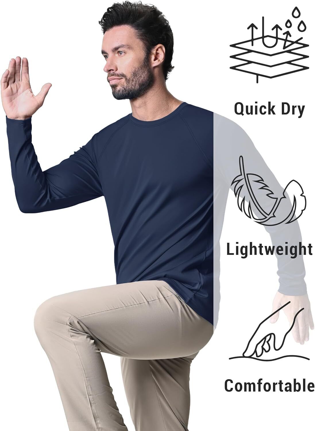 Men's UPF 50+ Sun Protection Rash Guard �C Quick Dry Shirt for Fishing Hiking - Picture 131 of 230