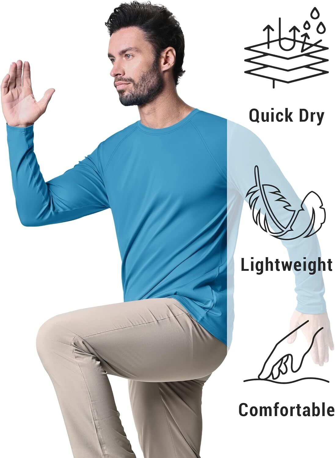 Men's UPF 50+ Sun Protection Rash Guard �C Quick Dry Shirt for Fishing Hiking - Picture 186 of 230