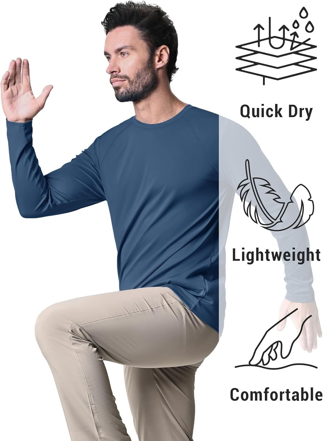 Men's UPF 50+ Sun Protection Rash Guard �C Quick Dry Shirt for Fishing Hiking - Picture 194 of 230