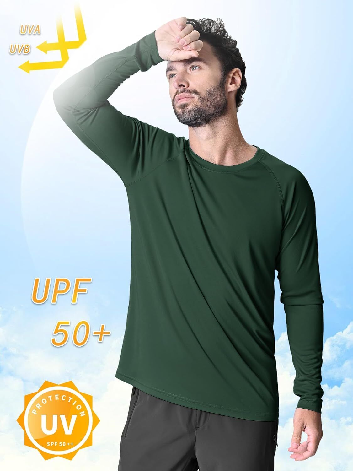 Men's UPF 50+ Sun Protection Rash Guard �C Quick Dry Shirt for Fishing Hiking - Picture 211 of 230