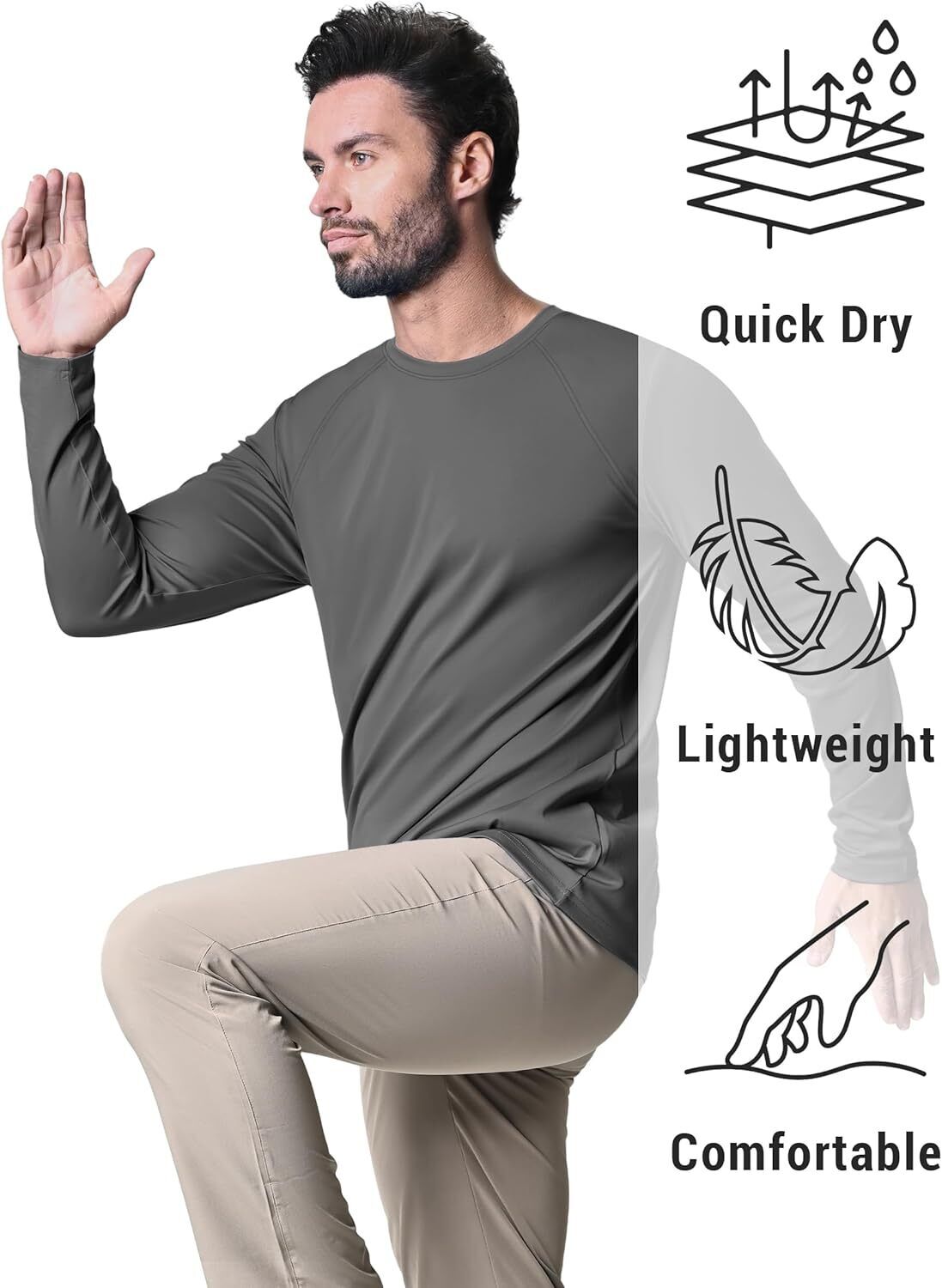 Men's UPF 50+ Sun Protection Rash Guard �C Quick Dry Shirt for Fishing Hiking - Picture 217 of 230