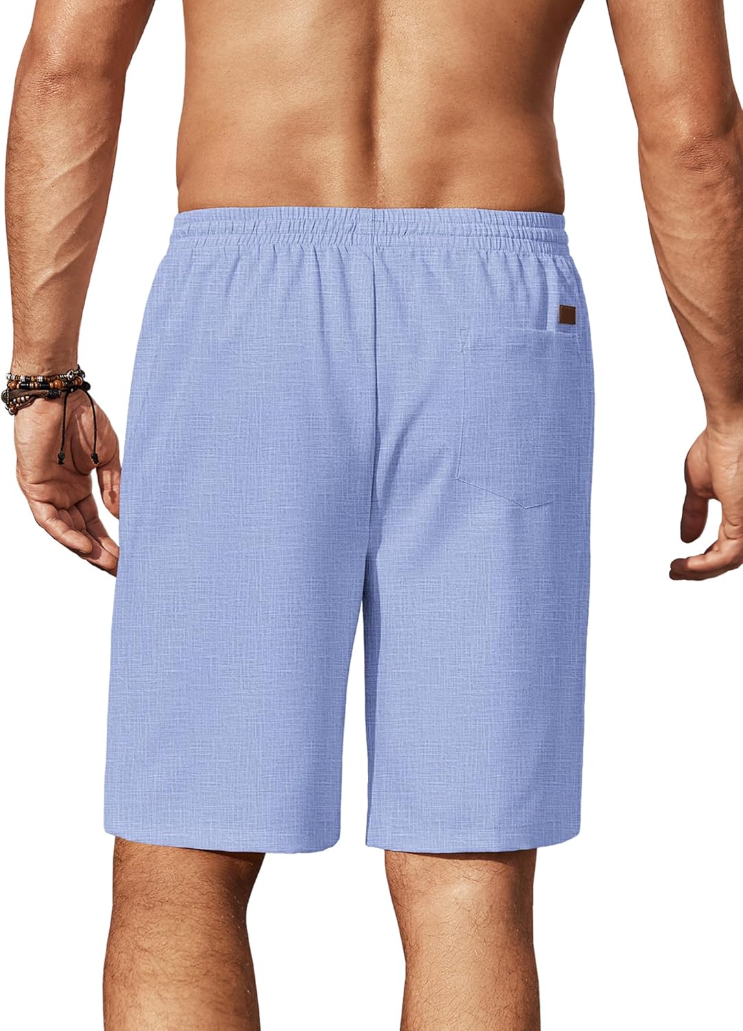 Mens Linen Shorts 9" Elastic Waist Drawstring Casual Shorts Lightweight - Picture 20 of 74