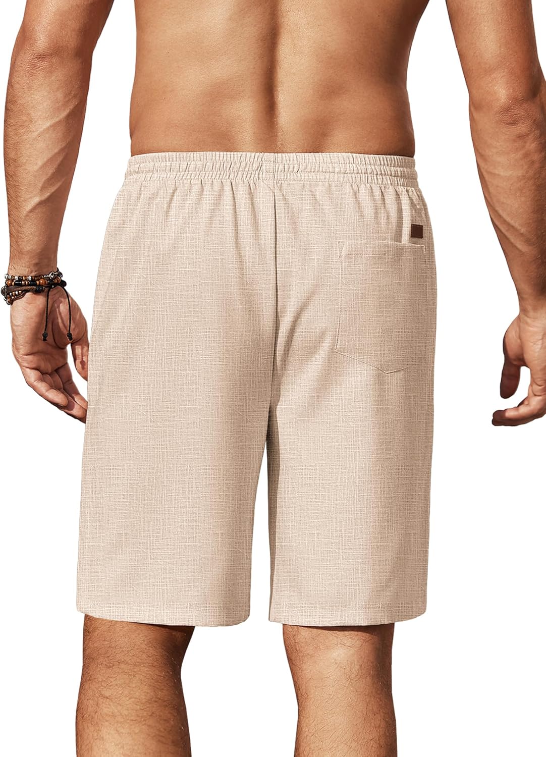 Mens Linen Shorts 9" Elastic Waist Drawstring Casual Shorts Lightweight - Picture 27 of 74