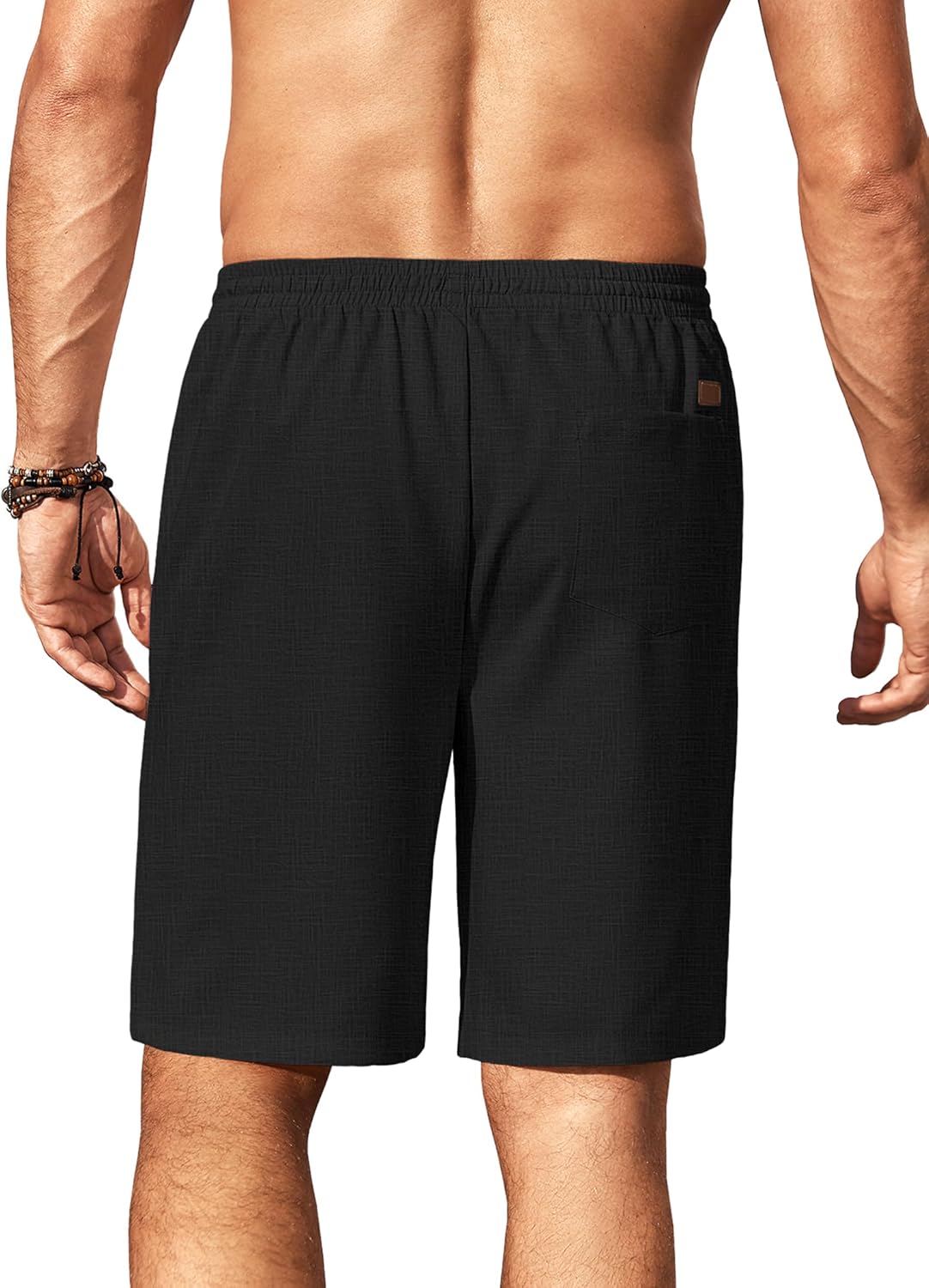 Mens Linen Shorts 9" Elastic Waist Drawstring Casual Shorts Lightweight - Picture 34 of 74