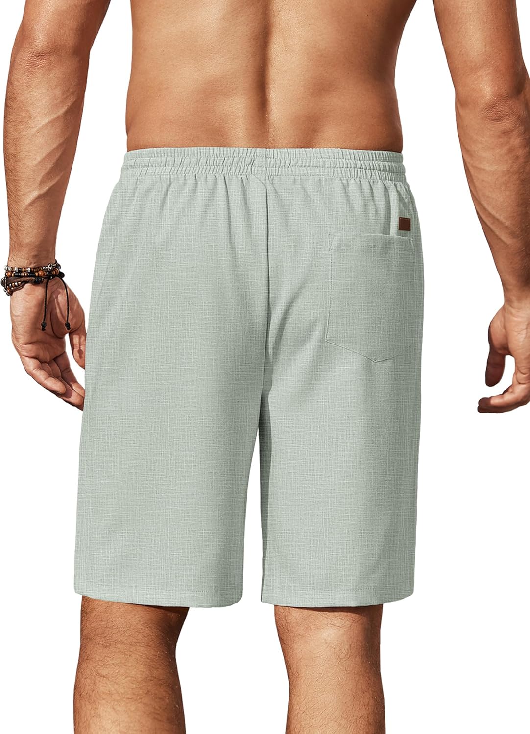 Mens Linen Shorts 9" Elastic Waist Drawstring Casual Shorts Lightweight - Picture 41 of 74