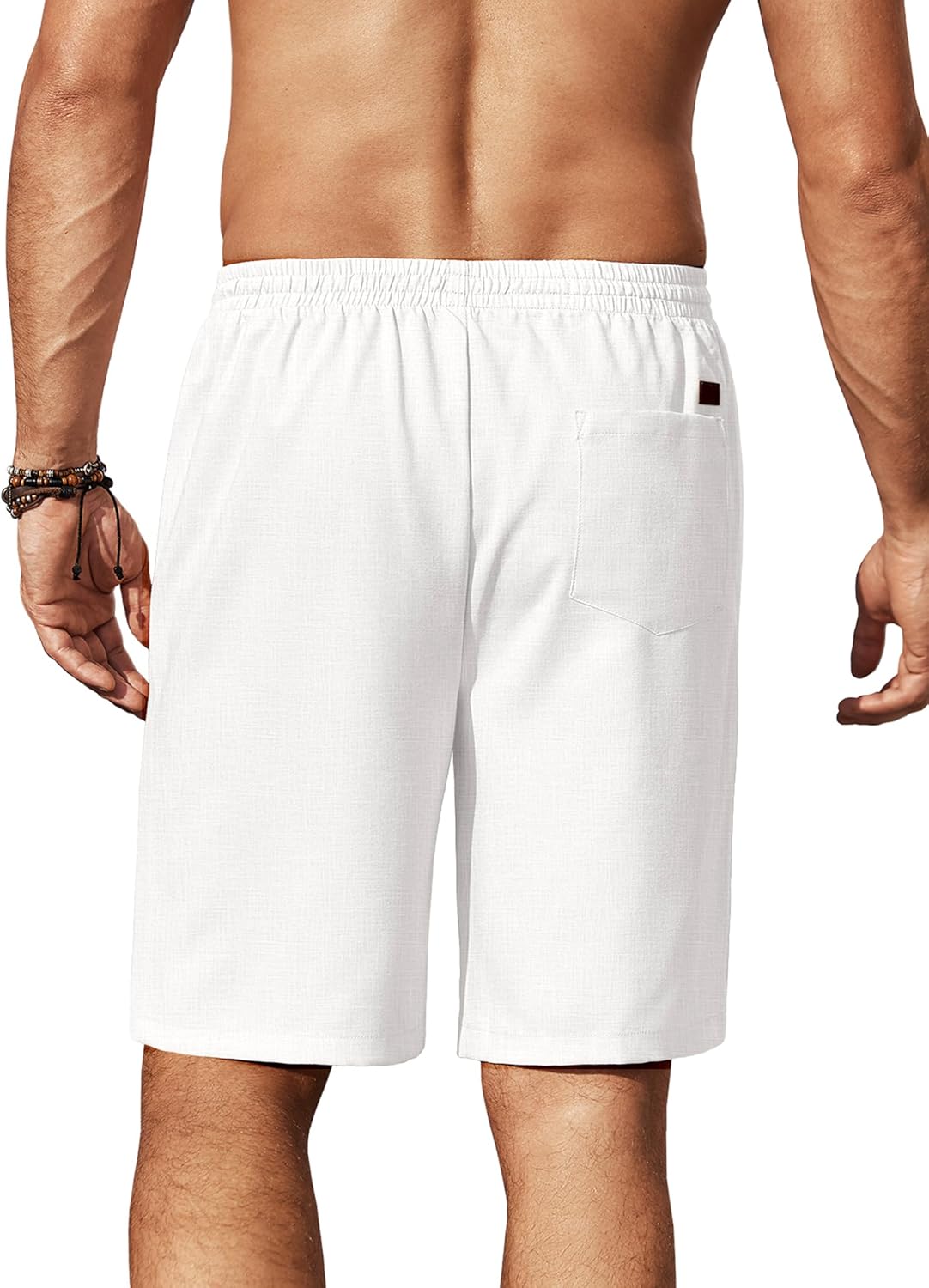 Mens Linen Shorts 9" Elastic Waist Drawstring Casual Shorts Lightweight - Picture 62 of 74
