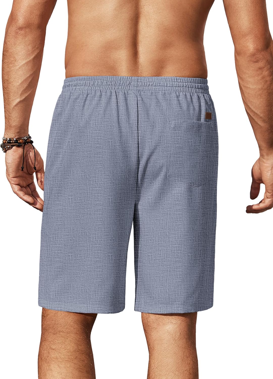 Mens Linen Shorts 9" Elastic Waist Drawstring Casual Shorts Lightweight - Picture 69 of 74