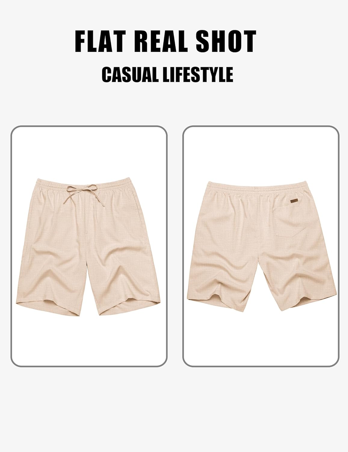 Mens Linen Shorts 9" Elastic Waist Drawstring Casual Shorts Lightweight - Picture 32 of 74