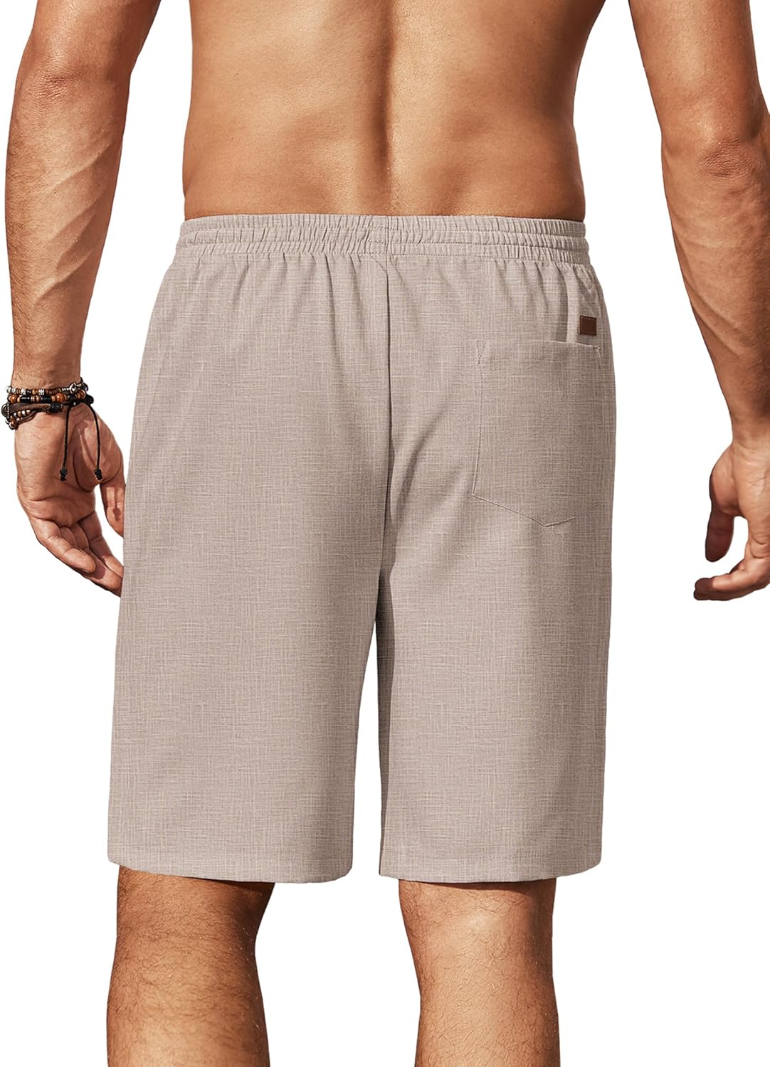 Mens Linen Shorts 9" Elastic Waist Drawstring Casual Shorts Lightweight - Picture 48 of 74