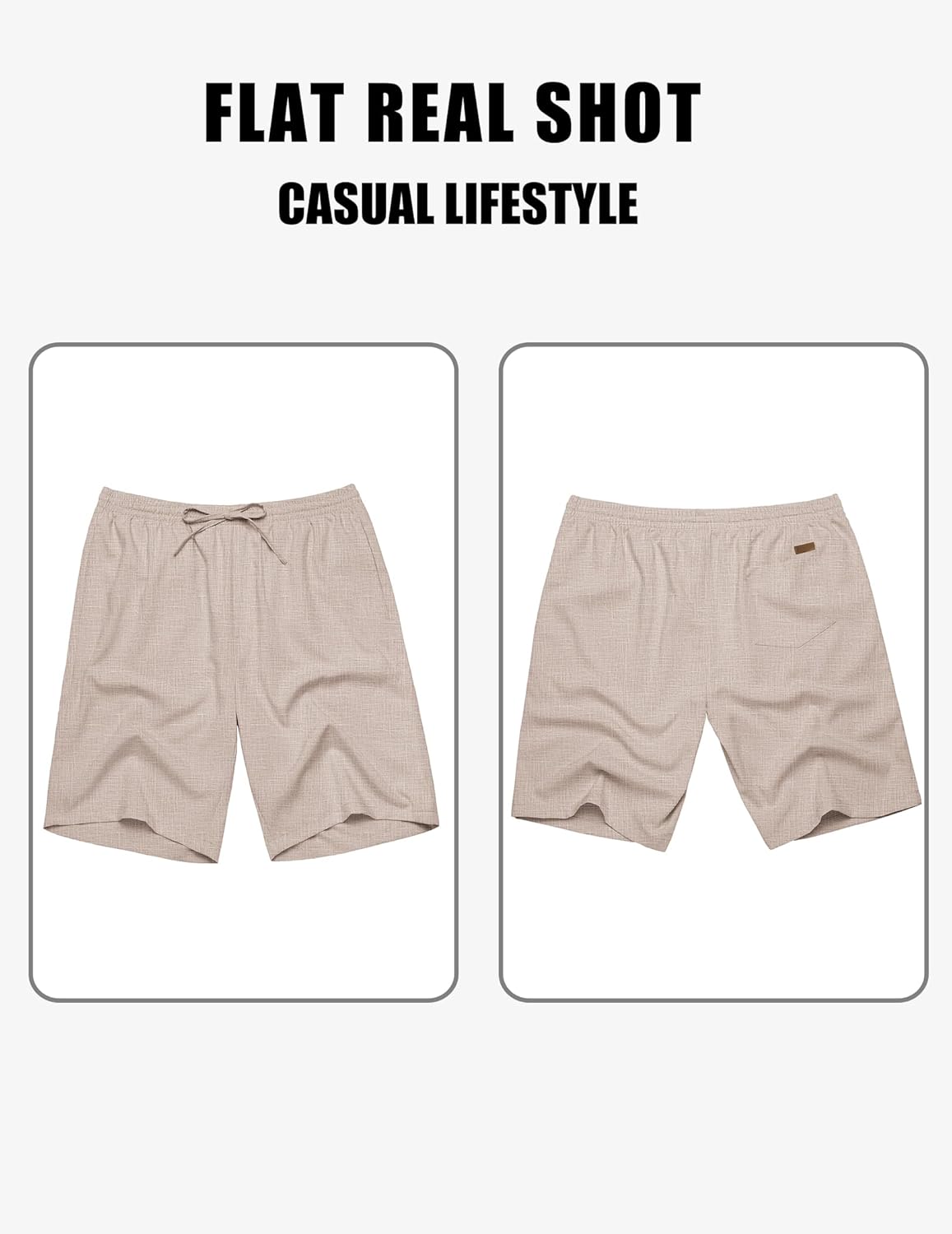 Mens Linen Shorts 9" Elastic Waist Drawstring Casual Shorts Lightweight - Picture 53 of 74