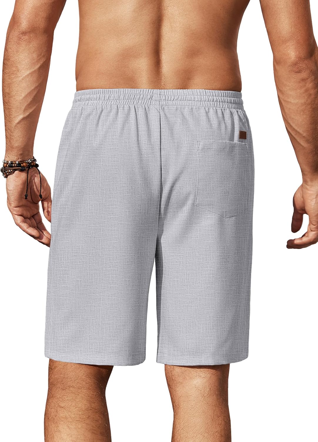 Mens Linen Shorts 9" Elastic Waist Drawstring Casual Shorts Lightweight - Picture 55 of 74