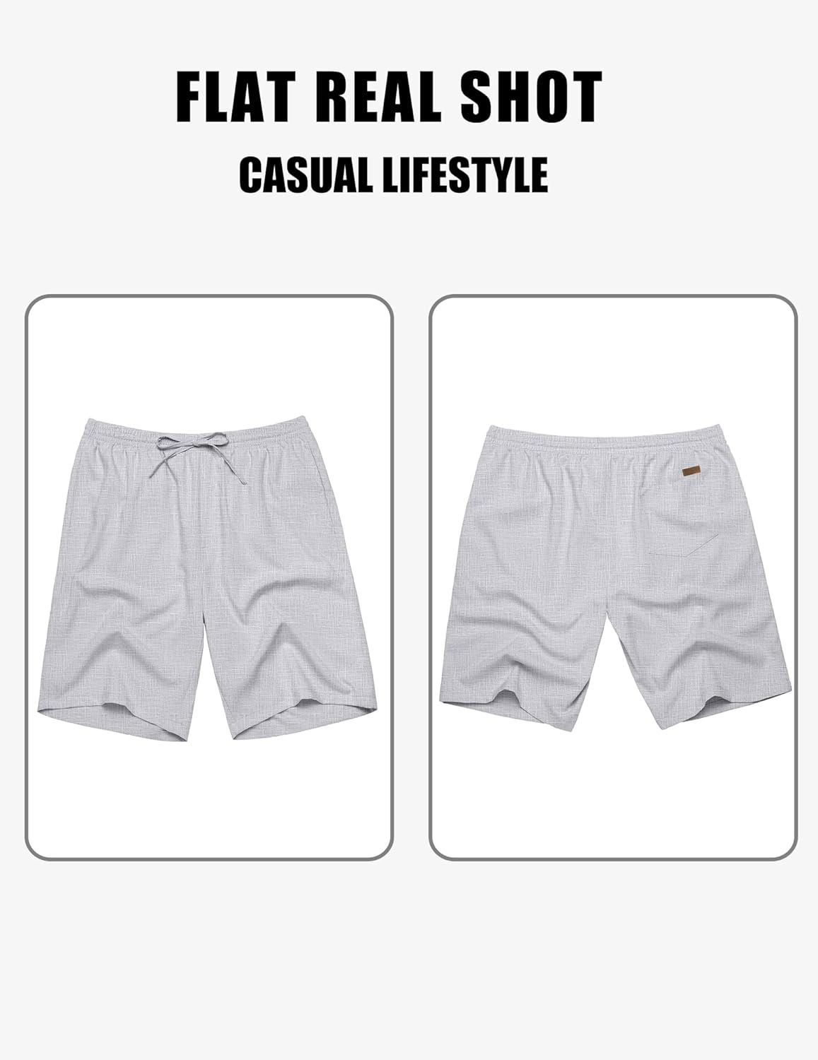 Mens Linen Shorts 9" Elastic Waist Drawstring Casual Shorts Lightweight - Picture 60 of 74