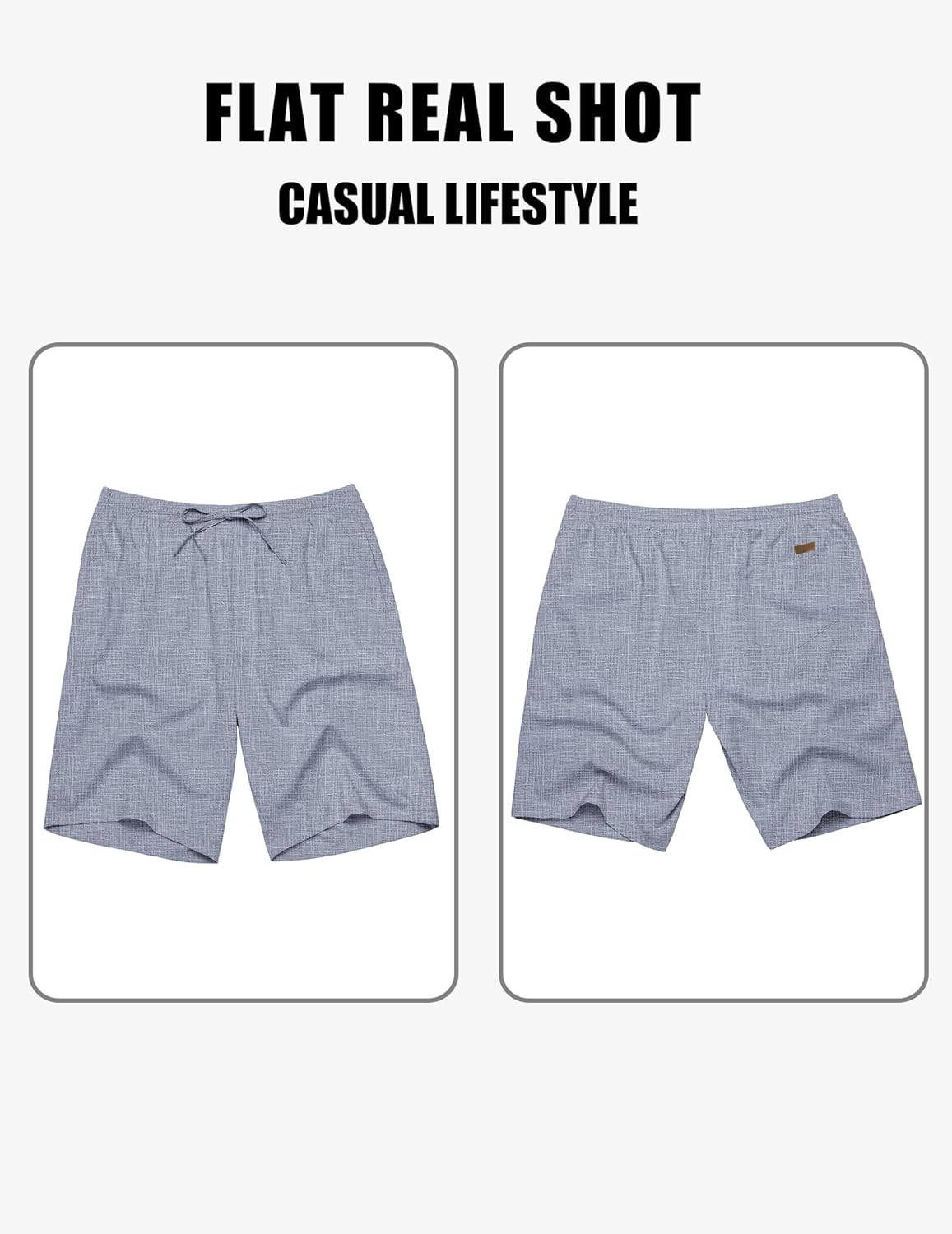 Mens Linen Shorts 9" Elastic Waist Drawstring Casual Shorts Lightweight - Picture 74 of 74