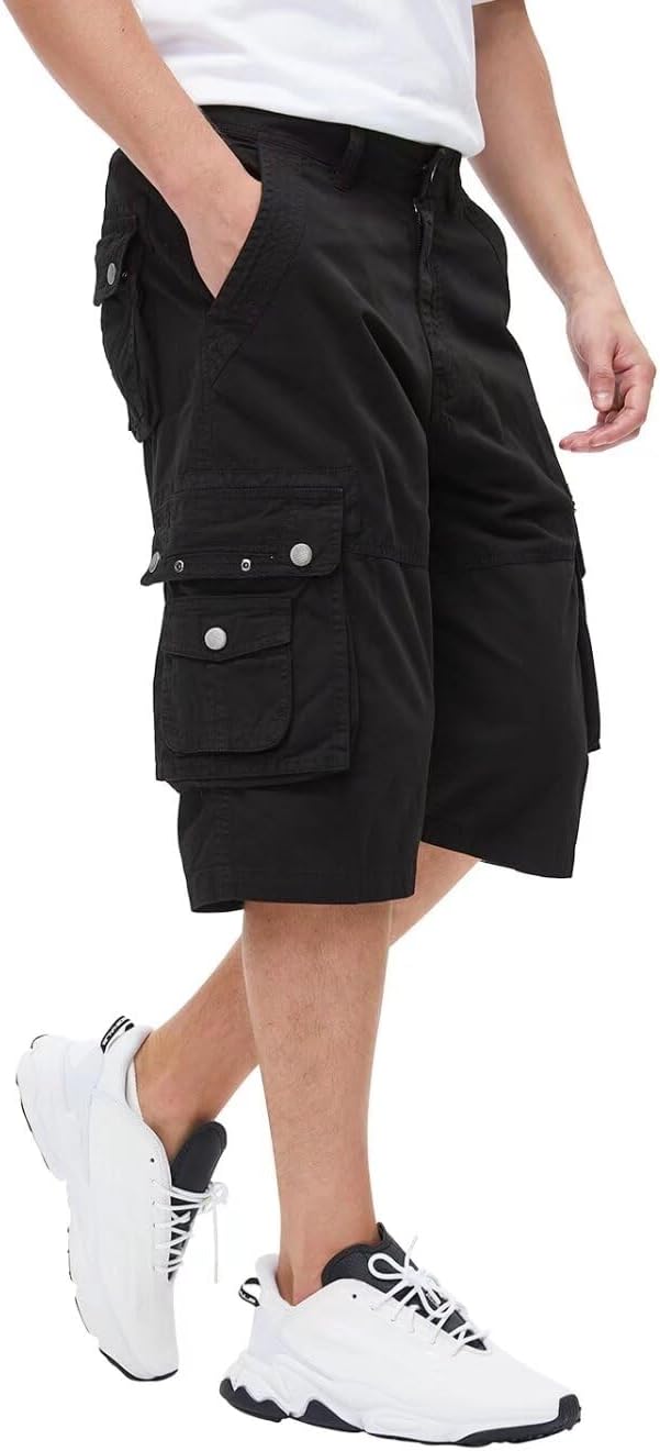 Men's 13-Inch Relaxed Fit Cotton Cargo Shorts with 9 Pockets Below Knee - Picture 25 of 68