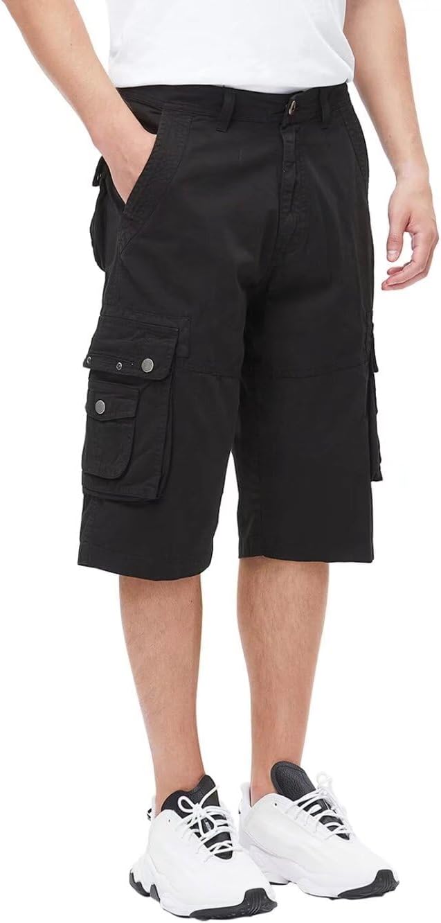 Men's 13-Inch Relaxed Fit Cotton Cargo Shorts with 9 Pockets Below Knee - Picture 26 of 68