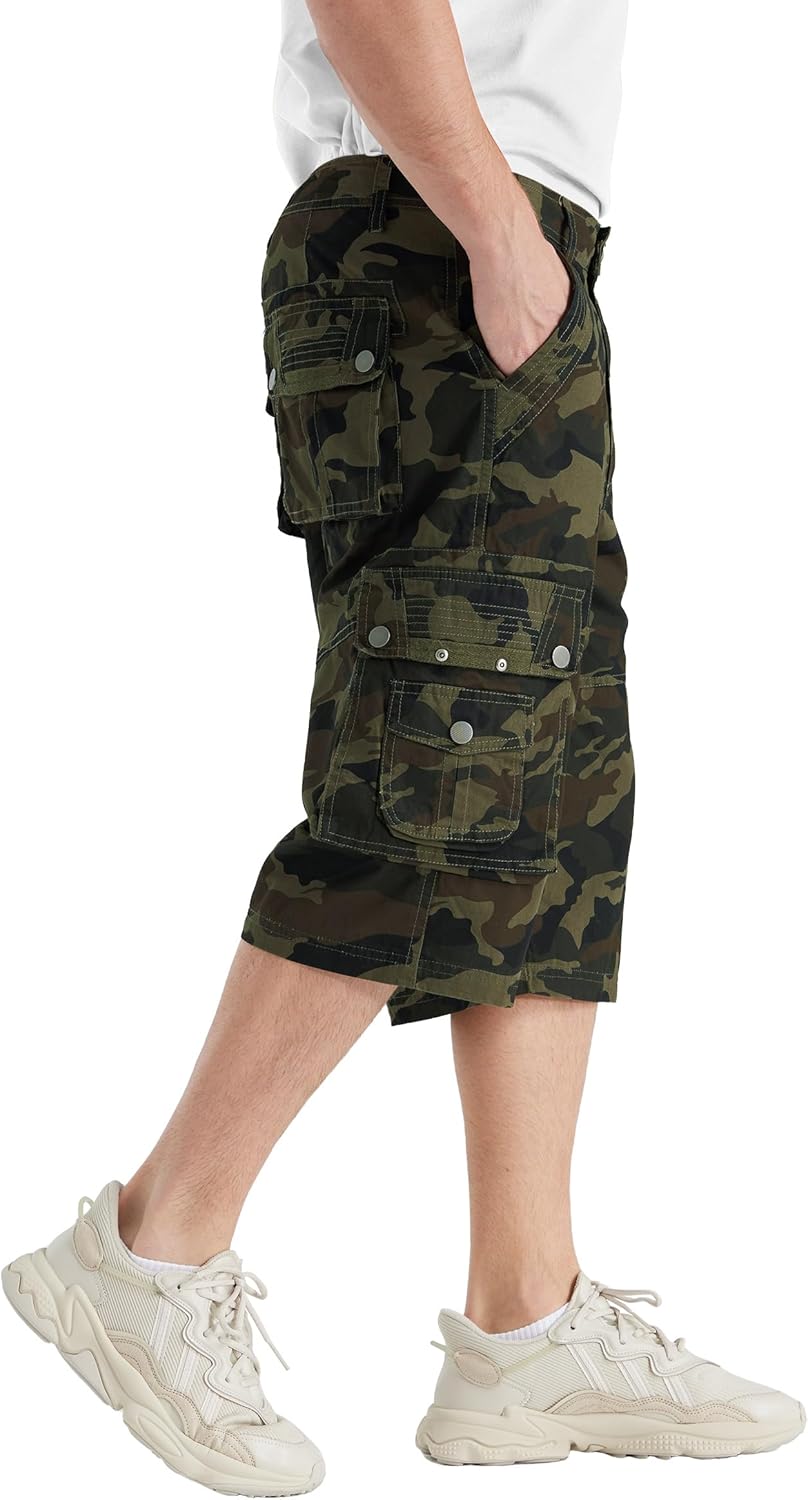 Men's 13-Inch Relaxed Fit Cotton Cargo Shorts with 9 Pockets Below Knee - Picture 33 of 68