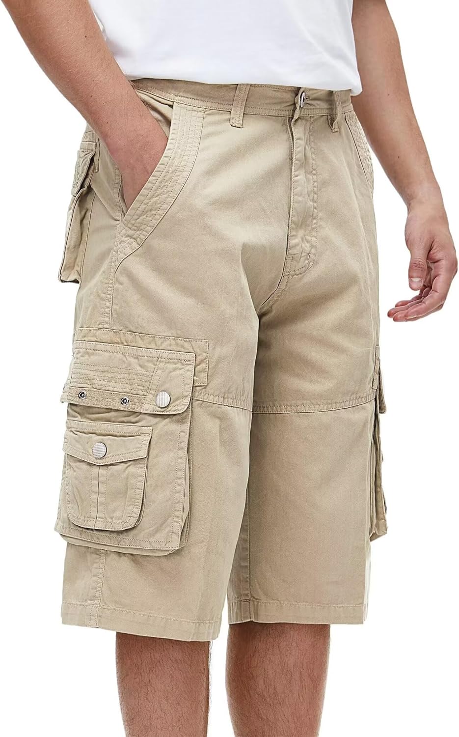Men's 13-Inch Relaxed Fit Cotton Cargo Shorts with 9 Pockets Below Knee - Picture 38 of 68