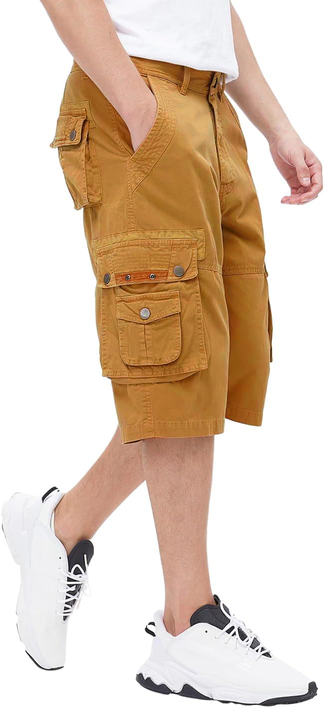 Men's 13-Inch Relaxed Fit Cotton Cargo Shorts with 9 Pockets Below Knee - Picture 41 of 68