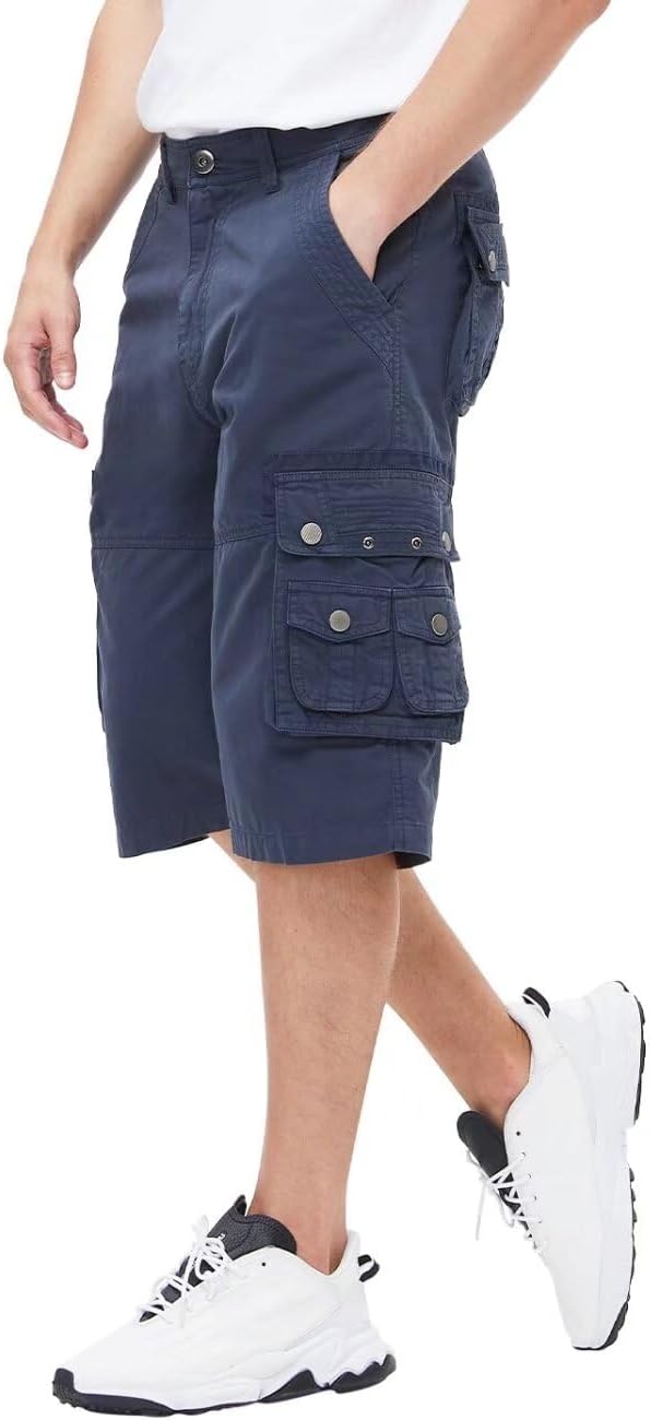 Men's 13-Inch Relaxed Fit Cotton Cargo Shorts with 9 Pockets Below Knee - Picture 47 of 68