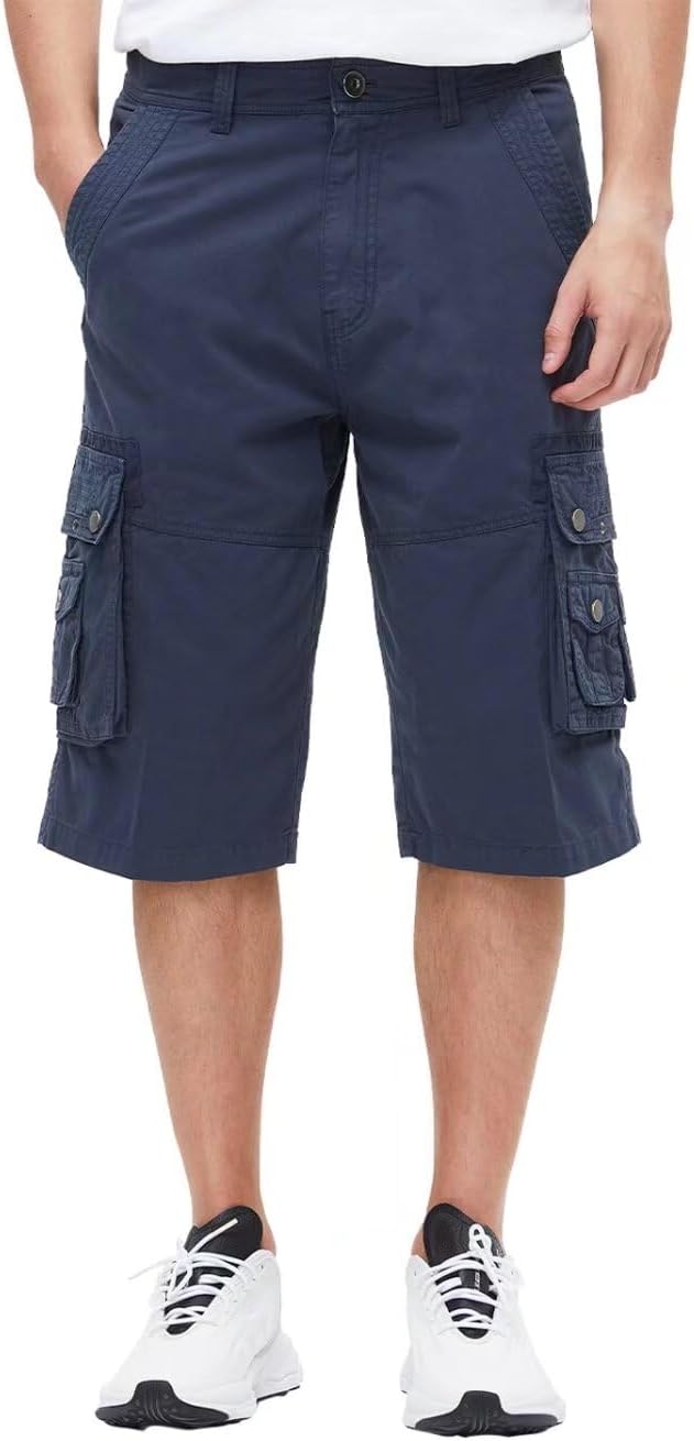 Men's 13-Inch Relaxed Fit Cotton Cargo Shorts with 9 Pockets Below Knee - Picture 48 of 68