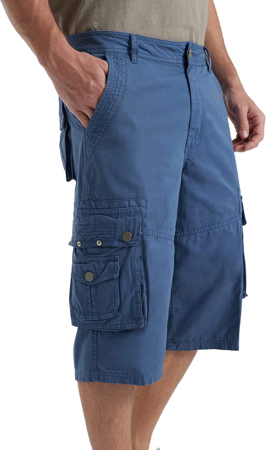 Men's 13-Inch Relaxed Fit Cotton Cargo Shorts with 9 Pockets Below Knee - Picture 58 of 68