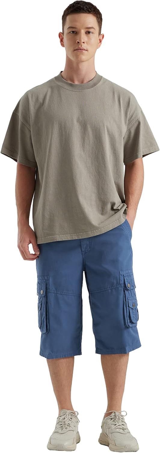 Men's 13-Inch Relaxed Fit Cotton Cargo Shorts with 9 Pockets Below Knee - Picture 59 of 68