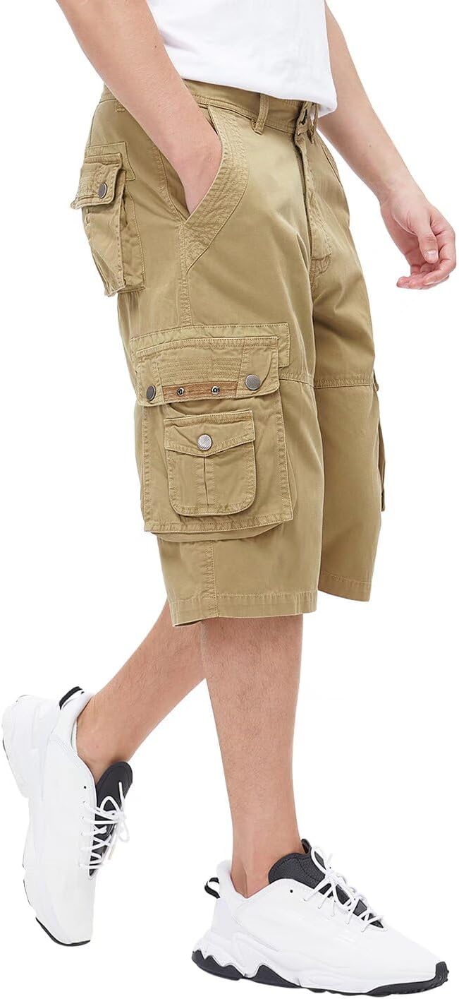 Men's 13-Inch Relaxed Fit Cotton Cargo Shorts with 9 Pockets Below Knee - Picture 49 of 68