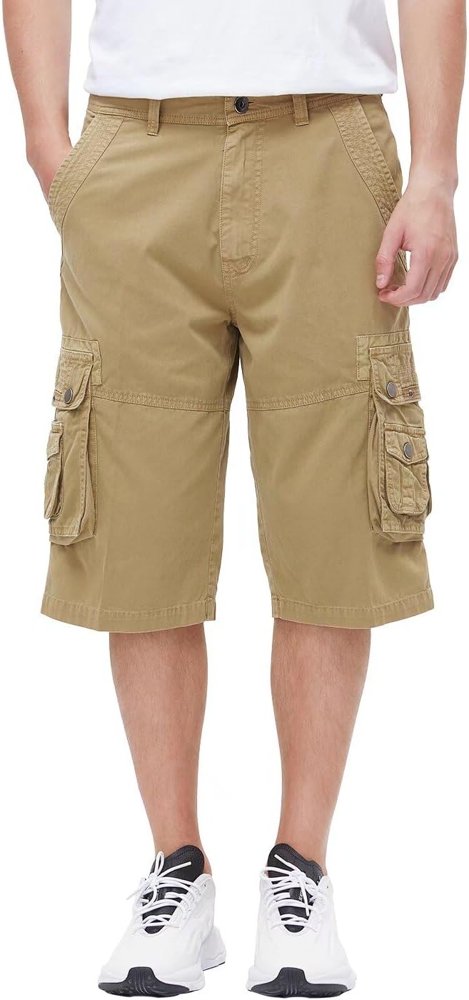 Men's 13-Inch Relaxed Fit Cotton Cargo Shorts with 9 Pockets Below Knee - Picture 50 of 68