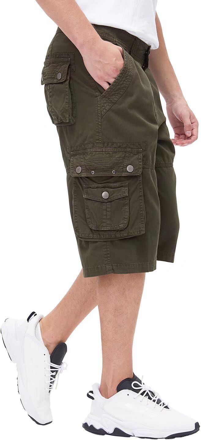 Men's 13-Inch Relaxed Fit Cotton Cargo Shorts with 9 Pockets Below Knee - Picture 65 of 68