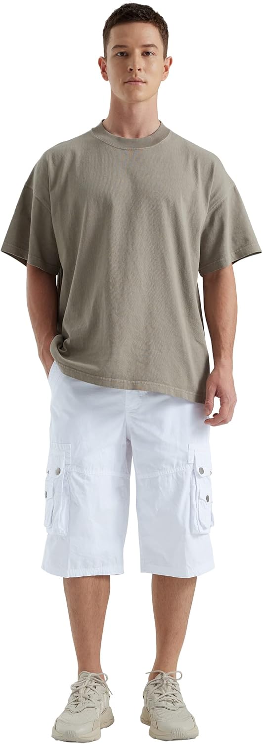 Men's 13-Inch Relaxed Fit Cotton Cargo Shorts with 9 Pockets Below Knee - Picture 31 of 68