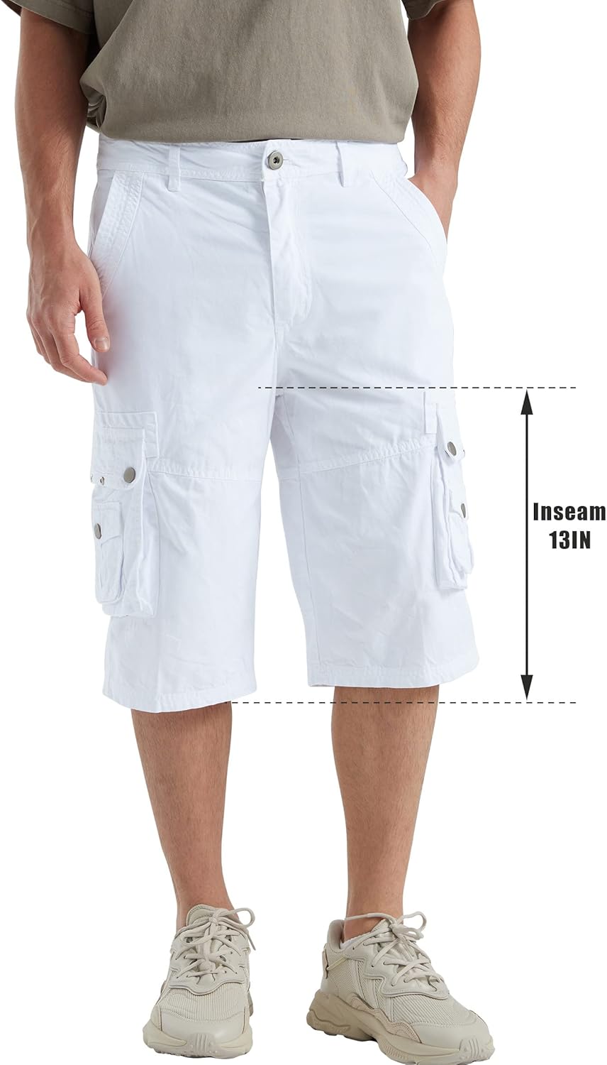 Men's 13-Inch Relaxed Fit Cotton Cargo Shorts with 9 Pockets Below Knee - Picture 32 of 68