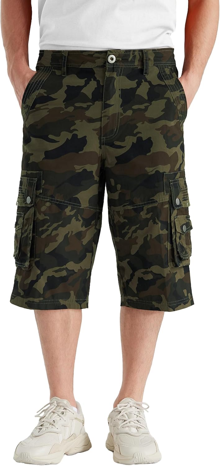 Men's 13-Inch Relaxed Fit Cotton Cargo Shorts with 9 Pockets Below Knee - Picture 34 of 68