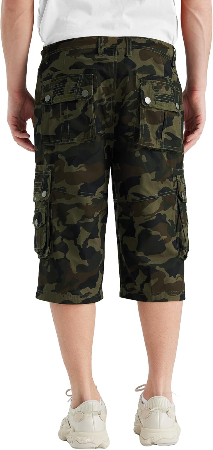 Men's 13-Inch Relaxed Fit Cotton Cargo Shorts with 9 Pockets Below Knee - Picture 36 of 68