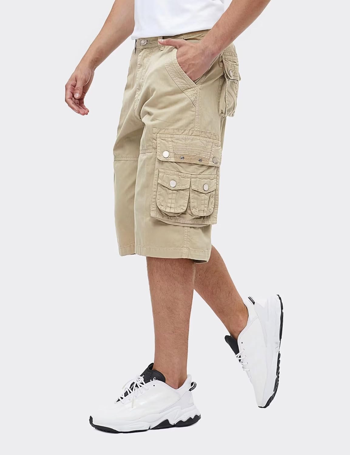 Men's 13-Inch Relaxed Fit Cotton Cargo Shorts with 9 Pockets Below Knee - Picture 39 of 68
