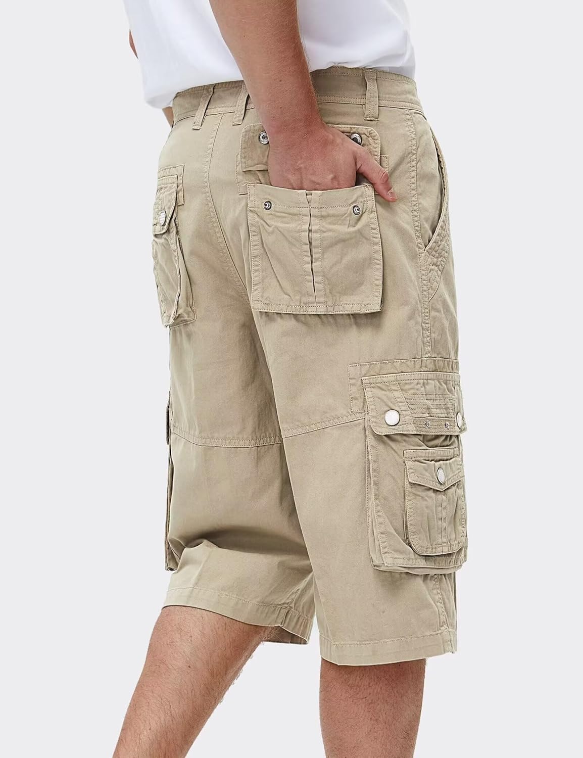 Men's 13-Inch Relaxed Fit Cotton Cargo Shorts with 9 Pockets Below Knee - Picture 40 of 68