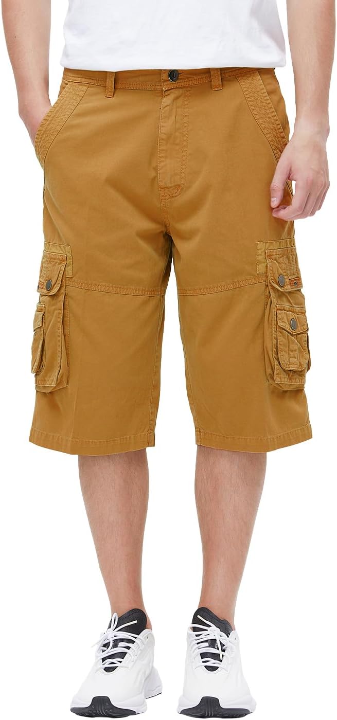 Men's 13-Inch Relaxed Fit Cotton Cargo Shorts with 9 Pockets Below Knee - Picture 42 of 68