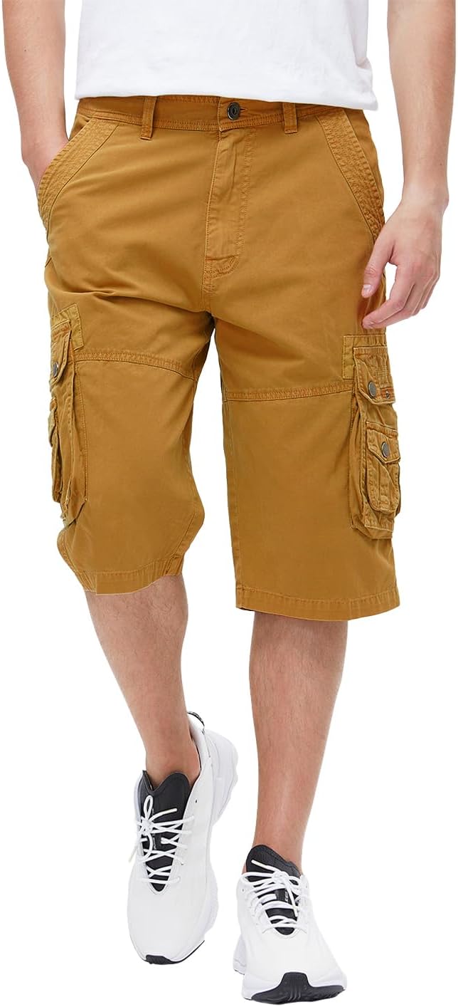 Men's 13-Inch Relaxed Fit Cotton Cargo Shorts with 9 Pockets Below Knee - Picture 43 of 68