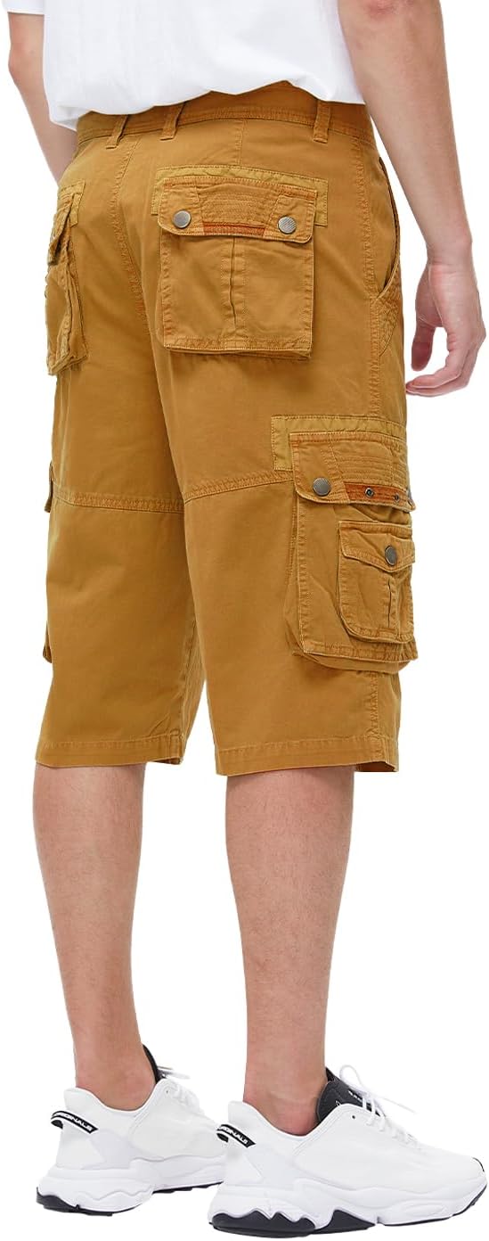 Men's 13-Inch Relaxed Fit Cotton Cargo Shorts with 9 Pockets Below Knee - Picture 44 of 68